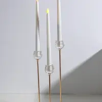 Подсвечник стекло, металл "Бутон-кристалл" d=2,2 см набор 3 шт h=23, 27,5 и 32,5 см