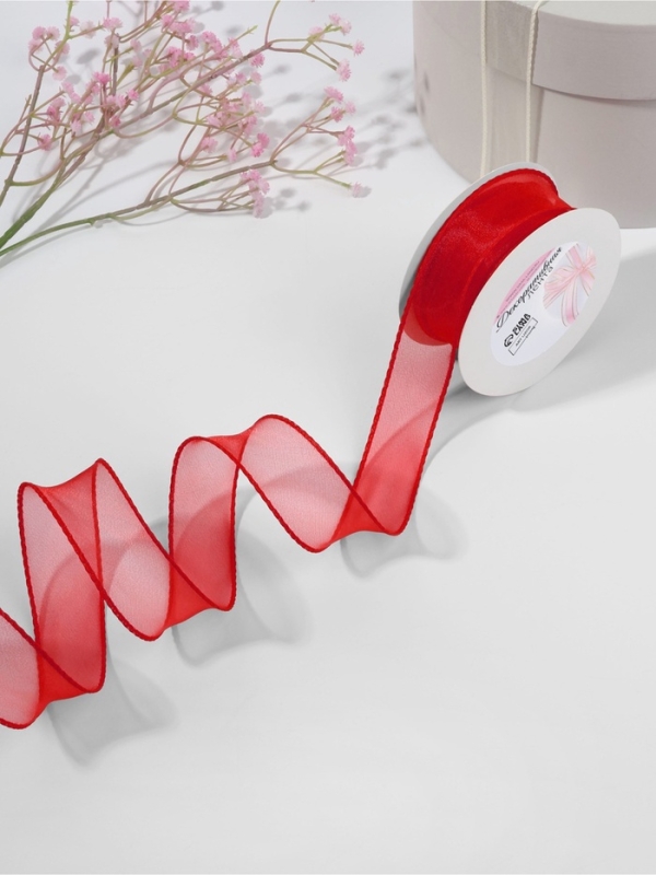 Лента капроновая «Волна», с блеском, 40 мм, 10 ± 1 м, цвет красный №2