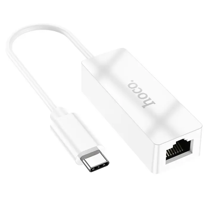 Адаптер Hoco UA22, Type-C - ethernet (100 Мб), 15 см, белый