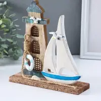 Сувенир интерьерный дерево "Парусник и маяк" 6х19х20,5 см