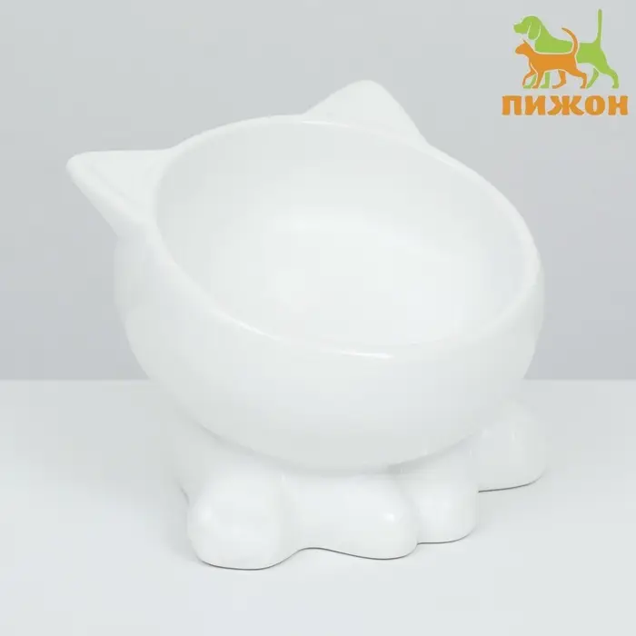 Миска керамическая &laquo;Киса&raquo; на подставке-лапках 200 мл 13&times;12&times;8 см, белая