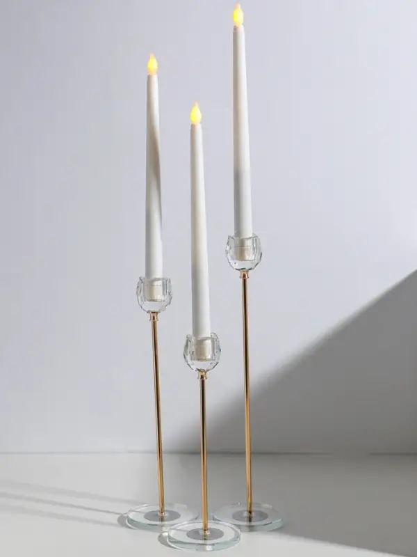 Подсвечник стекло, металл "Бутон-кристалл" d=2,2 см набор 3 шт h=23, 27,5 и 32,5 см