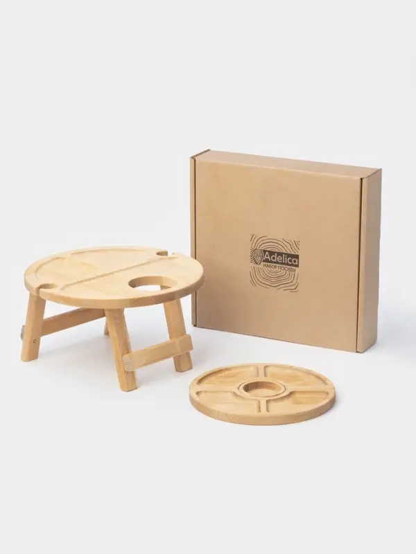 Подарочный набор посуды Adelica &laquo;Винный&raquo;, столик для вина d=32 см, менажница d=25 см, подсвечник d=8 см, дерево берёза