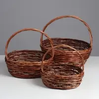 Корзина плетёная для хранения, лоза, с ручкой, овальная, коричневая, набор 3 шт.