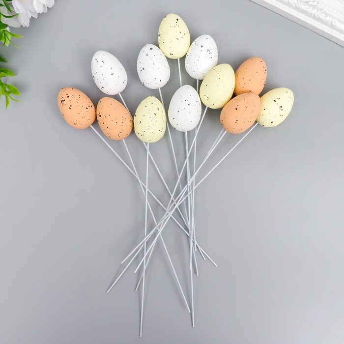 Декор пасхальный на палочке  Декор пасхальный на палочке "Перепелиные яички" набор 12 шт МИКС 2,5х3,5 см