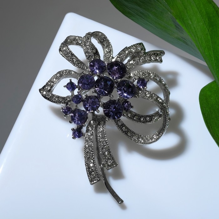 Брошь Брошь "Ветвь" весеннее настроение, цвет бело-фиолетовый в серебре