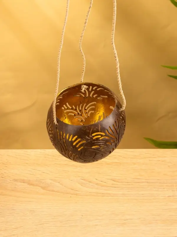 Подсвечник подвесной из кокоса, 9-12 см, коричневый Подсвечник подвесной из кокоса, 9-12 см, коричневый