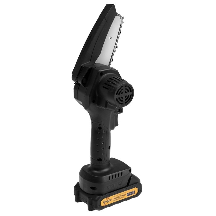 Пила цепная аккумуляторная ТУНДРА, 24 В, 1.2 Ач, Li-ion, 4 Пила цепная аккумуляторная ТУНДРА, 24 В, 1.2 Ач, Li-ion, 4", шаг 1/4", 28 звеньев