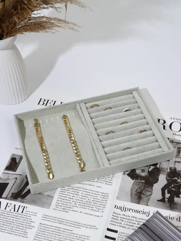 Подставка универсальная QF, 10 крючков и 11 полос для колец, 35&times;24&times;3 см, серая