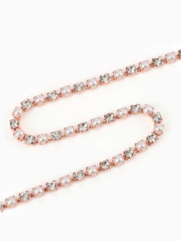 Цепь со стразами и жемчугом, металл, пластик, стекло, 2.5 мм, 9&plusmn;1 м, цвет розовое золото
