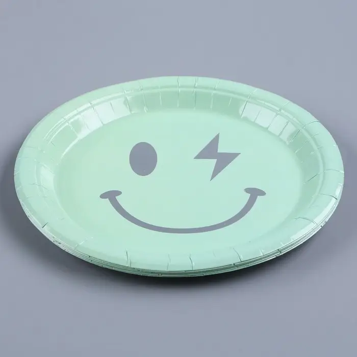 Тарелка бумажная «Смайл», в наборе 6 шт., цвет мятный