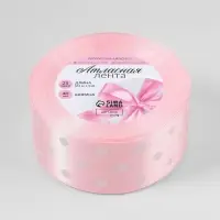 Лента атласная &laquo;Горошек&raquo;, 40 мм, 23&plusmn;1 м, розовая №004