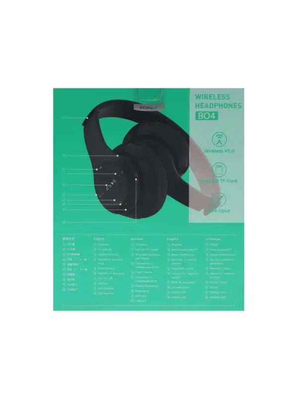 Наушники беспроводные, накладные, Borofone BO4 Charming rhyme, Bluetooth 5.0, с микрофоном, AUX, 200 мАч, чёрные