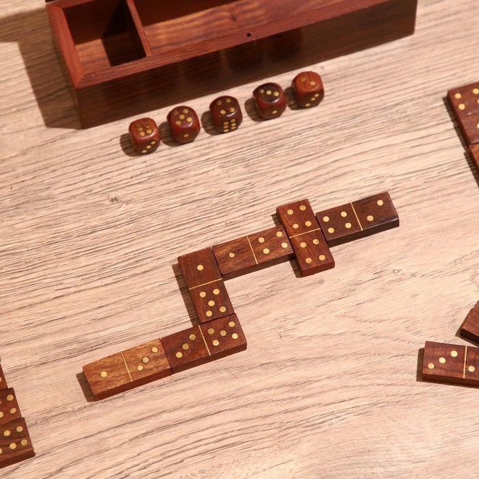 Игра настольная 2в1 (домино + кубики) 19х6х5 см, дерево шишам Игра настольная 2в1 (домино + кубики) 19х6х5 см, дерево шишам