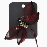 Брошь &laquo;Стрекоза&raquo; плетёная, цвет бордово-чёрный
