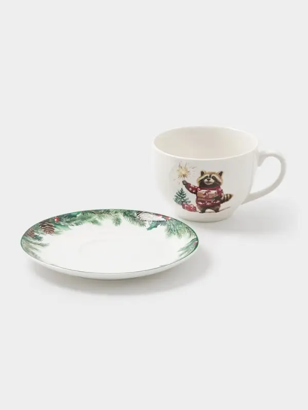 Чайная пара Доляна «Новогодние животные», 2 предмета: чашка 210 мл, блюдце d=15 см, фарфор, белая Чайная пара Доляна «Новогодние животные», 2 предмета: чашка 210 мл, блюдце d=15 см, фарфор, белая