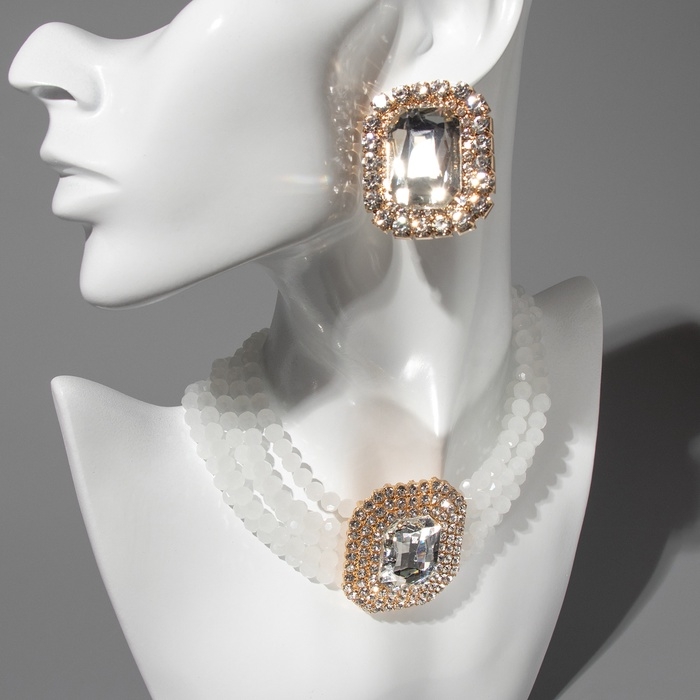 Набор 2 предмета; серьги, колье «Роскошь» крупный камень, цвет белый в золоте, 42 см Набор 2 предмета; серьги, колье «Роскошь» крупный камень, цвет белый в золоте, 42 см