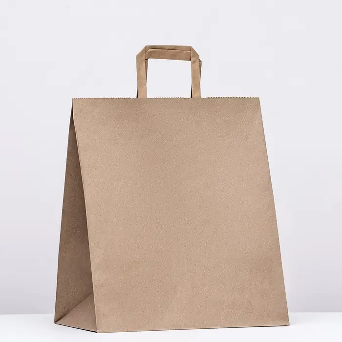 Пакет бумажный, плоская ручка крафт 32×20×37 см, 90 г/м² Пакет бумажный, плоская ручка крафт 32×20×37 см, 90 г/м²