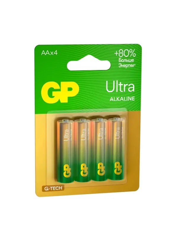 Батарейка алкалиновая GP Ultra, AA, LR6-4BL, 1.5 В, блистер, 4 шт.