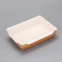 Салатник одноразовый, контейнер с плоской прозрачной крышкой, крафт, 1 л,, 20&times;14&times;5.5 см