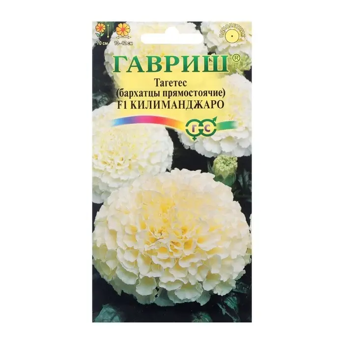 Семена цветов Тагетес, бархатцы прямые &laquo;Килиманджаро&raquo;, F1, 0.05 г, &laquo;Гавриш&raquo;