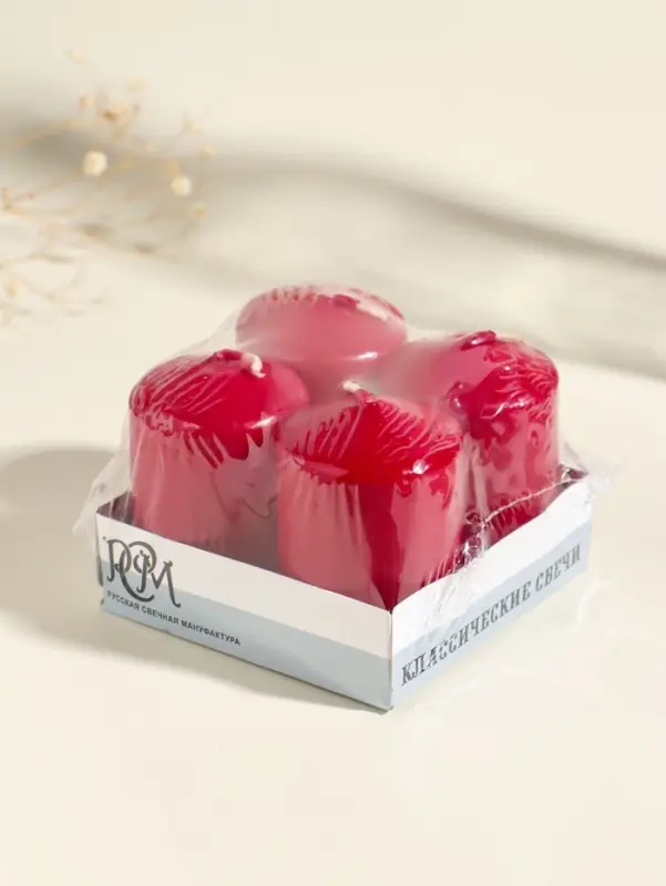 Набор: свеча - цилиндр &laquo;Интерьерный&raquo;, 4 шт., 6&times;4 см, 10 ч, бордовый