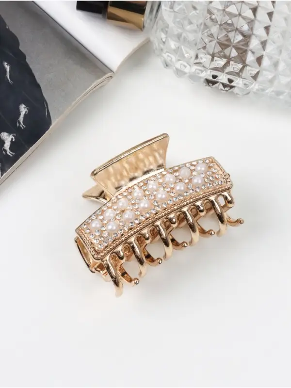 Крабик для волос &laquo;Бурлеск&raquo;, бусины стразы, 6 см, золото