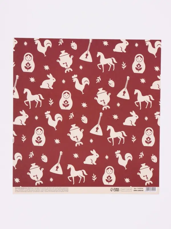 Бумага для скрапбукинга &laquo;Русский стиль&raquo;, 180 г/м, 30.5&times;32 см