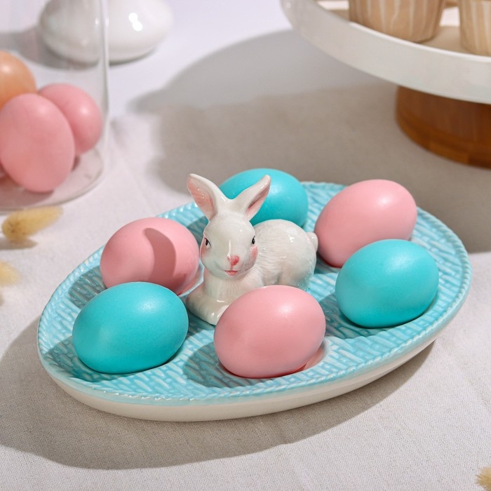 Подставка для яиц Доляна «Зайка», 25×18×9 см, цвет голубой Подставка для яиц Доляна «Зайка», 25×18×9 см, цвет голубой