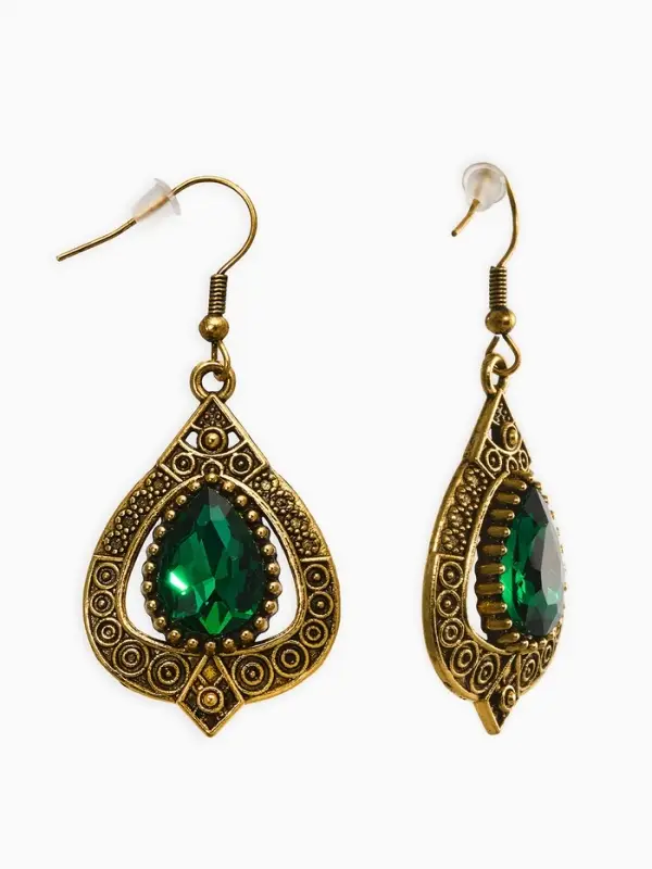 Серьги со стразми Серьги со стразми "Винтаж" капля, цвет изумрудный в чернёном золоте