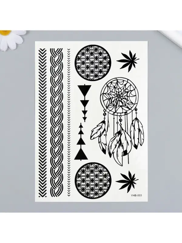 Переводные тату на тело чёрные «Ловец снов», 21×14.8 см