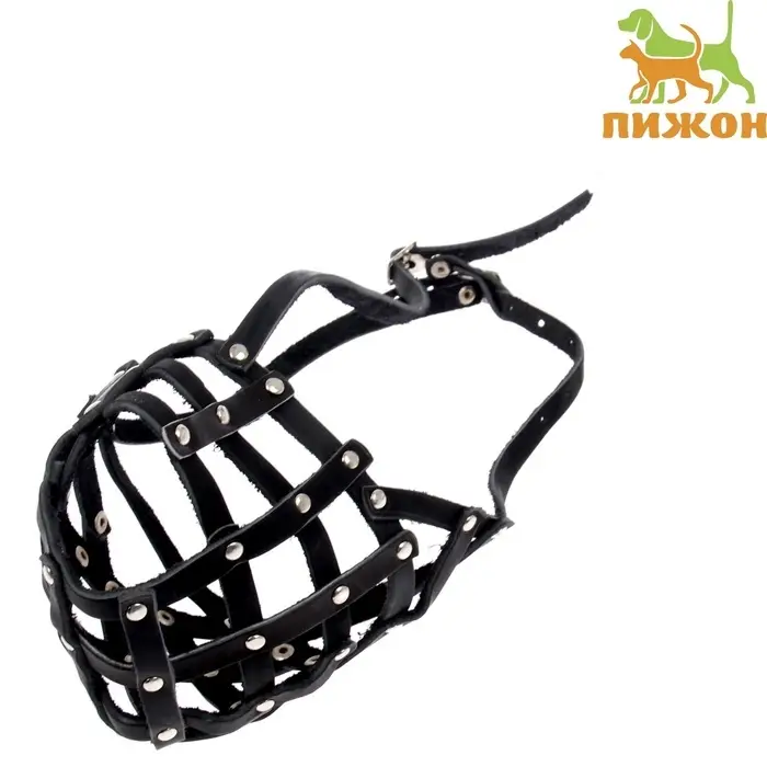 Намордник кожаный №5, сетчатый, с перемычкой, кавказская овчарка, дог, ОМ 42 см, чёрный