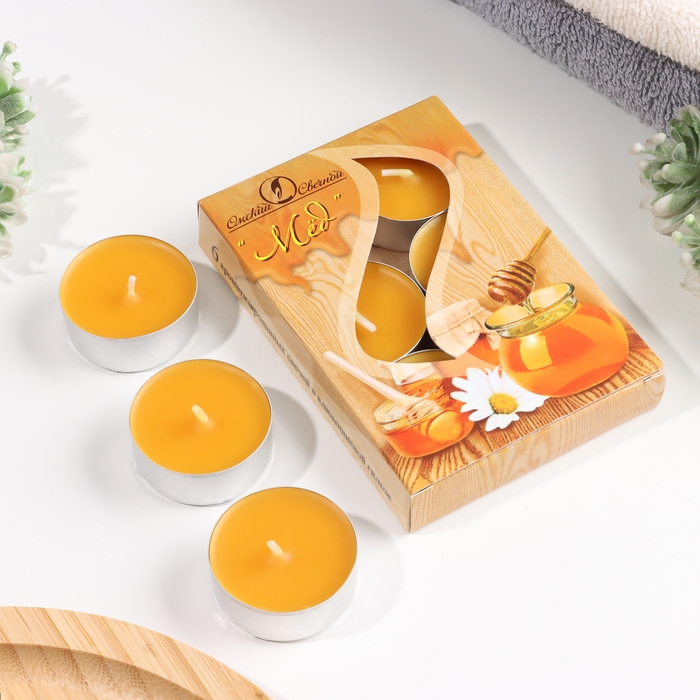 Набор чайных свечей ароматических Набор чайных свечей ароматических "Мёд", 3,8х1,6 см, 3,5 ч, 12 г, 6 штук
