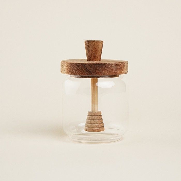 Баночка для меда с крышкой и ложкой из акации SL Home Баночка для меда с крышкой и ложкой из акации SL Home "Южная акация" 450 мл, 9х13,5 см