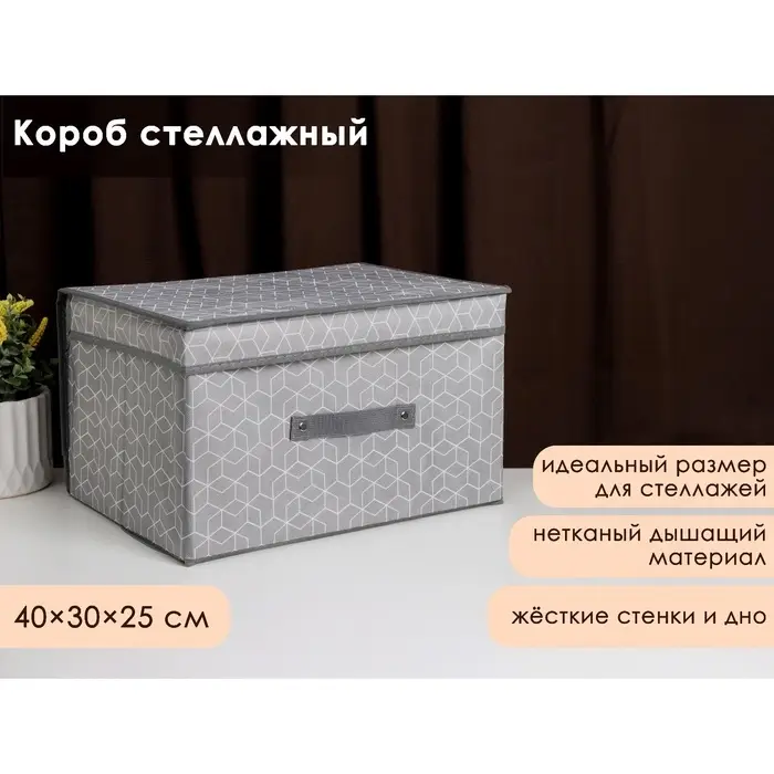 Короб стеллажный для хранения с крышкой Доляна &laquo;Фора&raquo;, 40&times;30&times;25 см, серый