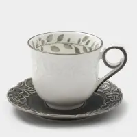Чайная пара WY Floral Laceware, 2 предмета: чашка 300 мл, блюдце d=15 см, фарфор, белая, серая