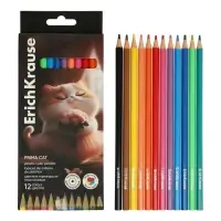 Карандаши 12 цветов, ErichKrause Prima Cat, пластиковые, шестигранные