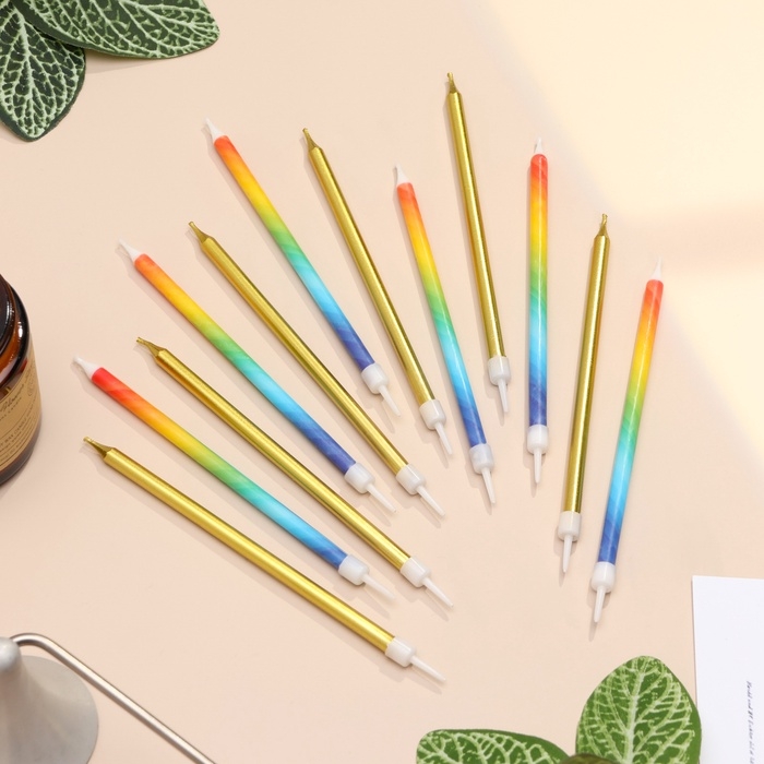 Свечи для торта Свечи для торта "Радуга", 12 шт, золото и разноцветный