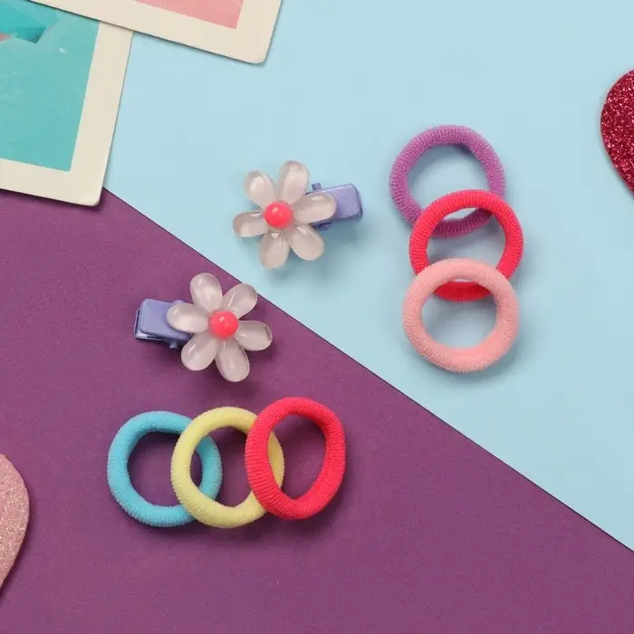 Набор для волос Набор для волос "Карамель" (10 резинок 1,5 см, 2 зажима 2,5 см) ромашки, сиреневый