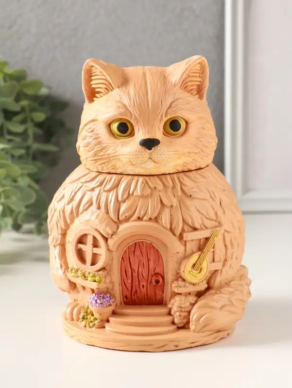 Шкатулка для украшений с крышкой «Кот Теремок», 15×10 см, гипс, рыжий Шкатулка для украшений с крышкой «Кот Теремок», 15×10 см, гипс, рыжий