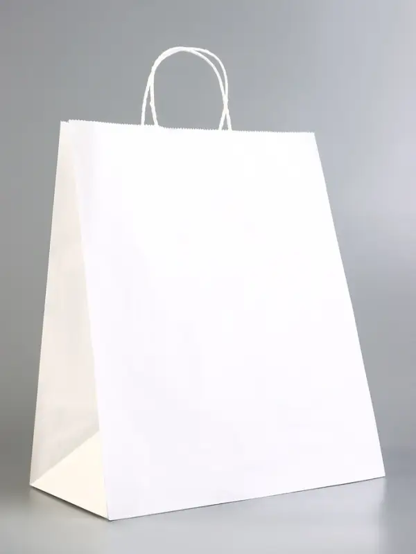 Пакет крафт без печати, белый, круглая ручка 32×18×37 см