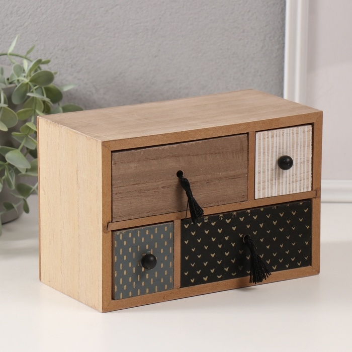 Шкатулка дерево 4 ящика  Шкатулка дерево 4 ящика "Комод. Разные фактуры" 10х20х13,5 см