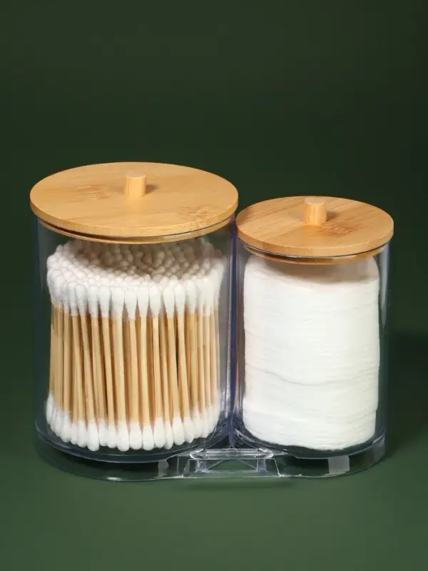 Органайзер для ватных палочек и дисков BAMBOO, с крышкой, 15.5&times;8.5&times;12 см, прозрачный, коричневый