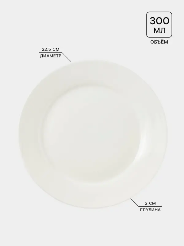 Тарелка обеденная Доляна White Label, d=22.5 см, с утолщённым краем, фарфор, белая