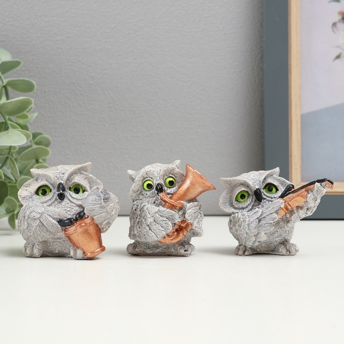 Фигуры "Совы Музыкальное трио" набор 3шт, 5см, серый