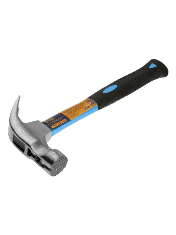 Молоток-гвоздодер ТУНДРА, боек с магнитом, фиберглассовая 2К рукоятка, 750 г