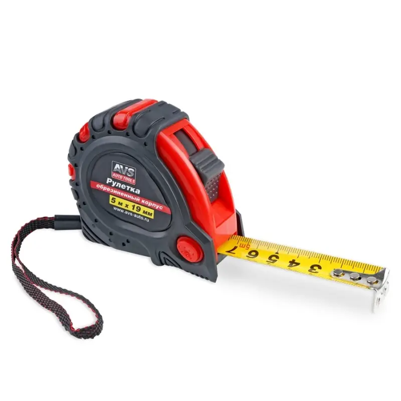 Рулетка 5м х 19 мм обрезиненный корпус (3 фиксатора, зацеп с магнитом) AVS MT5019RM
