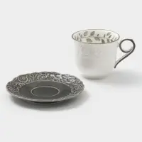 Чайная пара WY Floral Laceware, 2 предмета: чашка 300 мл, блюдце d=15 см, фарфор, белая, серая