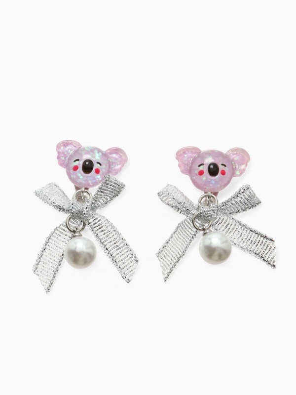 Серьги-клипсы детские  Серьги-клипсы детские "Выбражулька" коала с бантом и жемчужиной, цветные