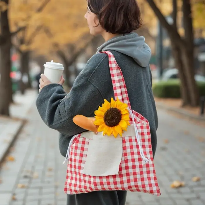 Сумка шоппер SL HOME Red cage, 50&times;50 см, 100% лён, 150 г/м2